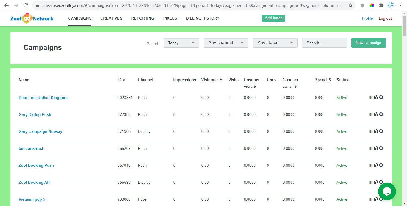 Zool Ad Network Campaigns